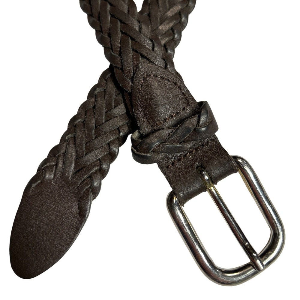 Capezio Argentina Brown Woven Leather Belt Silver Buckle Size M/L (up to 37")